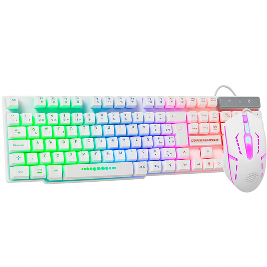 Kit Gamer Branco KMW5228 Teclado RGB ABNT 2 + Mouse Óptico 1000 DPI USB