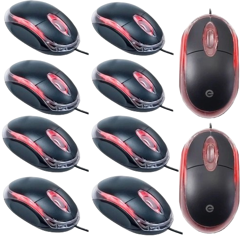 Kit 10 Mini Mouse Office Preto USB com Led para Computador PC e Notebook - Exbom
