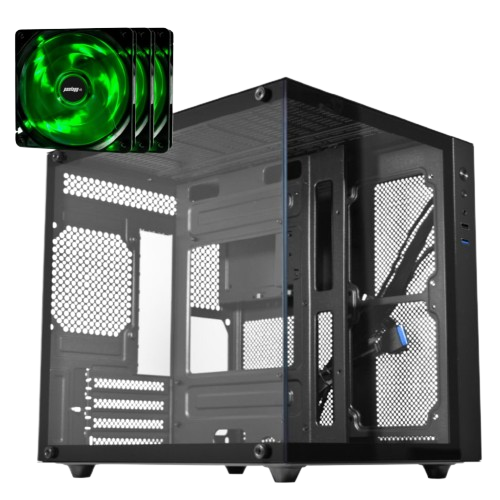 Kit Gabinete Gamer Aquário Premium Com 4 Fans Verdes HQ