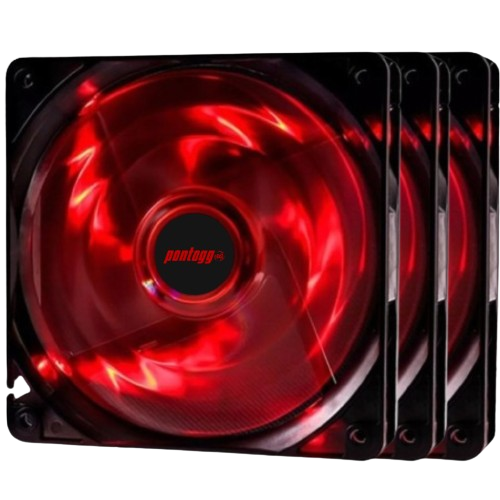 Kit 3 Cooler Fan Basic Vermelho 4 Leds Para Gabinete 120mm x 120mm