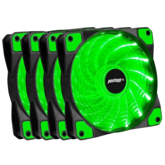Kit 4 Cooler Fan High Quality Verde 16 Leds Para Gabinete 120mm x 120mm