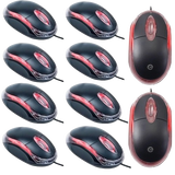 Kit 10 Mini Mouse Office Preto USB com Led para Computador PC e Notebook - Exbom