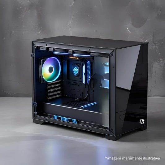 GABINETE GAMER BG-059B VEGAS PRETO BLUECASE  VIDRO PANORAMICO ESPELHADO