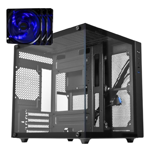 Kit Gabinete Gamer Aquário Premium Com 3 Fans Azuis HQ
