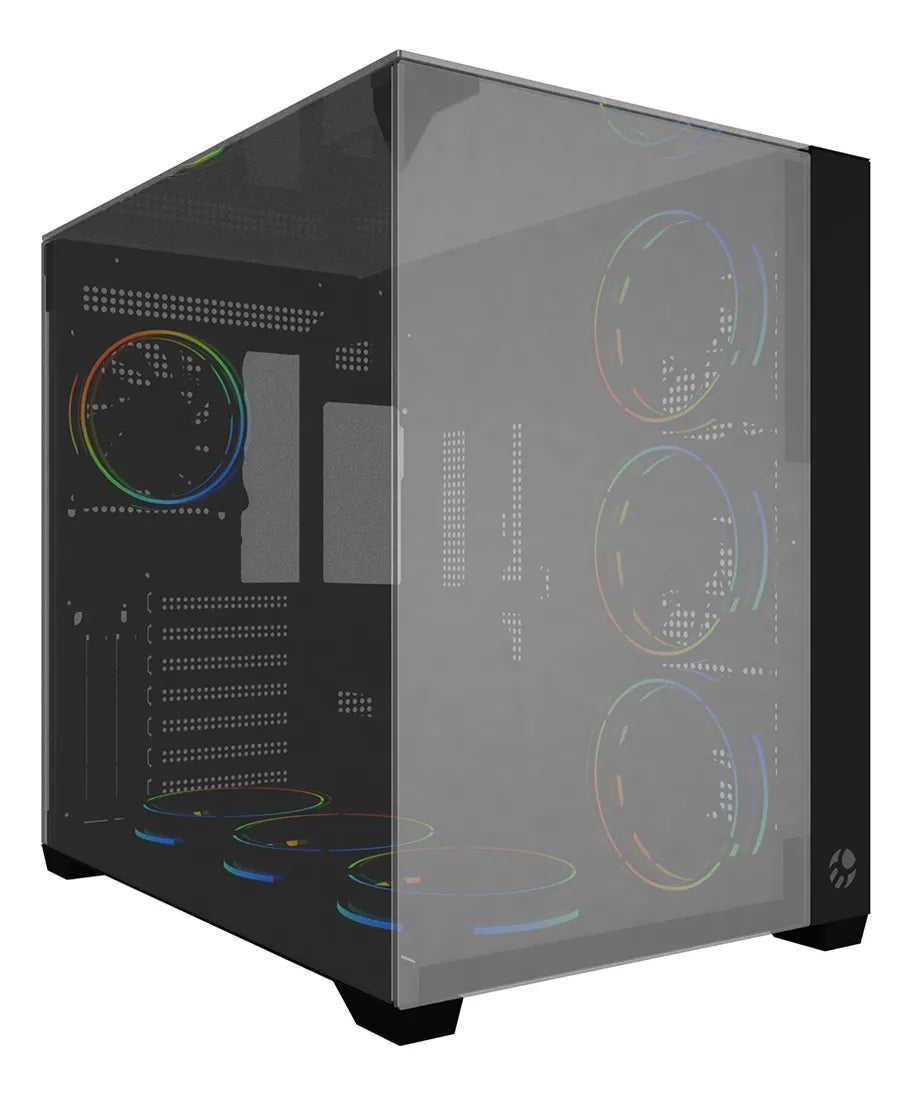 GABINETE GAMER BG-059B VEGAS PRETO BLUECASE  VIDRO PANORAMICO ESPELHADO