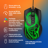 Mouse Gamer RGB 6400 DPI com 6 Botões e 7cores de LED