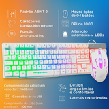 Kit Gamer Branco KMW5228 Teclado RGB ABNT 2 + Mouse Óptico 1000 DPI USB