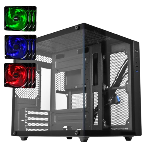 Kit Gabinete Gamer Aquário Premium Com 3 Fans Vermelhos HQ