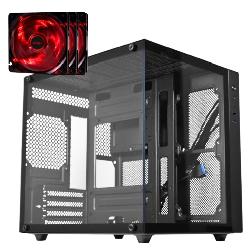 Kit Gabinete Gamer Aquário Premium Com 3 Fans Vermelhos HQ