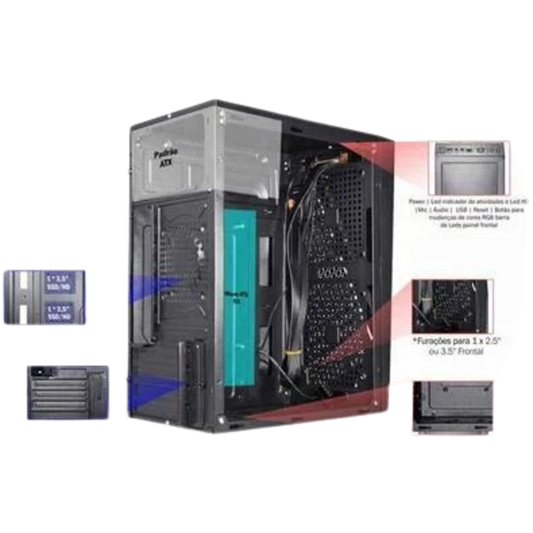 Gabinete Gamer Micro CG15NX com Fita Led RGB Preto - Kmex