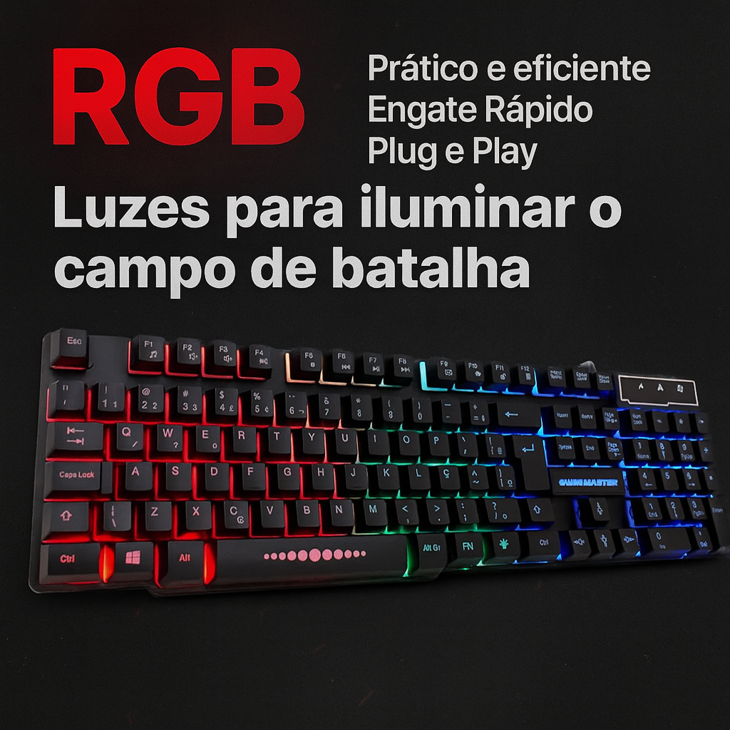Unidade ou Kit 4 em 1 Gamer - Teclado Semi Mecanico Iluminado + mouse pad + mouse Gamer + Pad Jogos