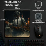 Mouse Pad Gamer PUBG 32×42 cm Superfície de Tecido Ultra Suave com Base Antiderrapante, Controle e Desempenho Pr