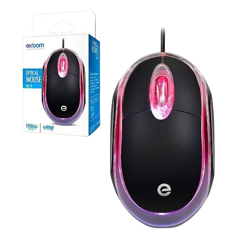 Mini Mouse Office Preto USB com Led para Computador PC e Notebook - Exbom